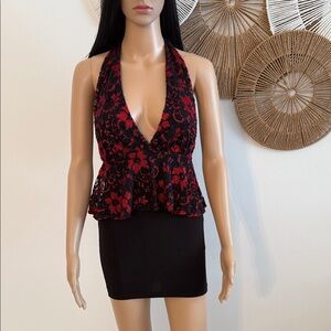 Symphony Black and Red Floral Mini Dress